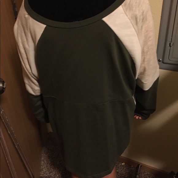Olive green, eggshell white plus size sweater - Picture 3 of 4